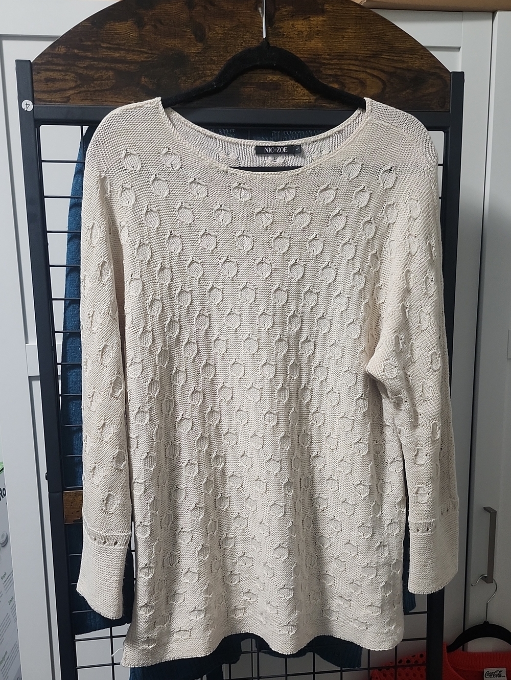 NIC+ZOE Cream Open-Work Crewneck Sweater EUC